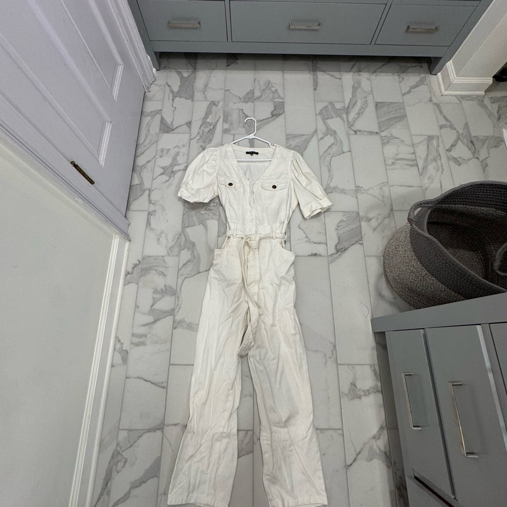 White Short-Sleeve Jumpsuit